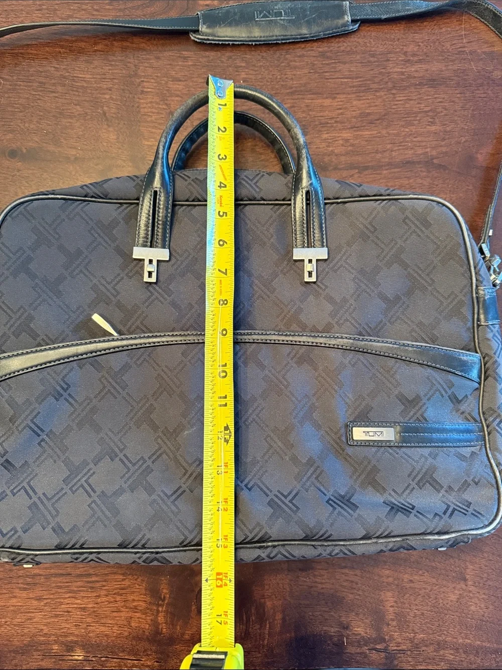 Tumi Black Patterned Laptop Briefcase with Leather Accents